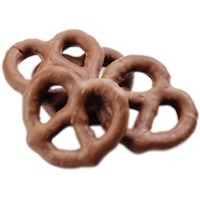 chocolate pretzels on a white background